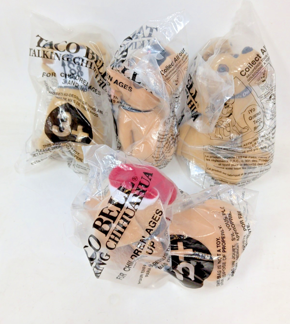 Lot of 4 Vintage Talking Taco Bell Dogs New Sealed Chihuahua Plush